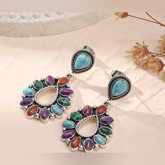 MIXED FAUX GEMSTONE EARRINGS - Picture 2 of 12